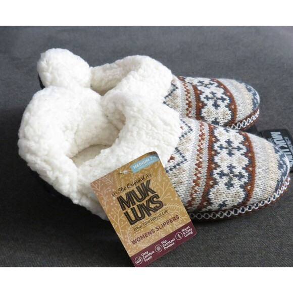 Muk Luks Sweater Knit Faux Shearling Indoor Outdoor Sole Slippers Size 7-8 - Picture 6 of 8